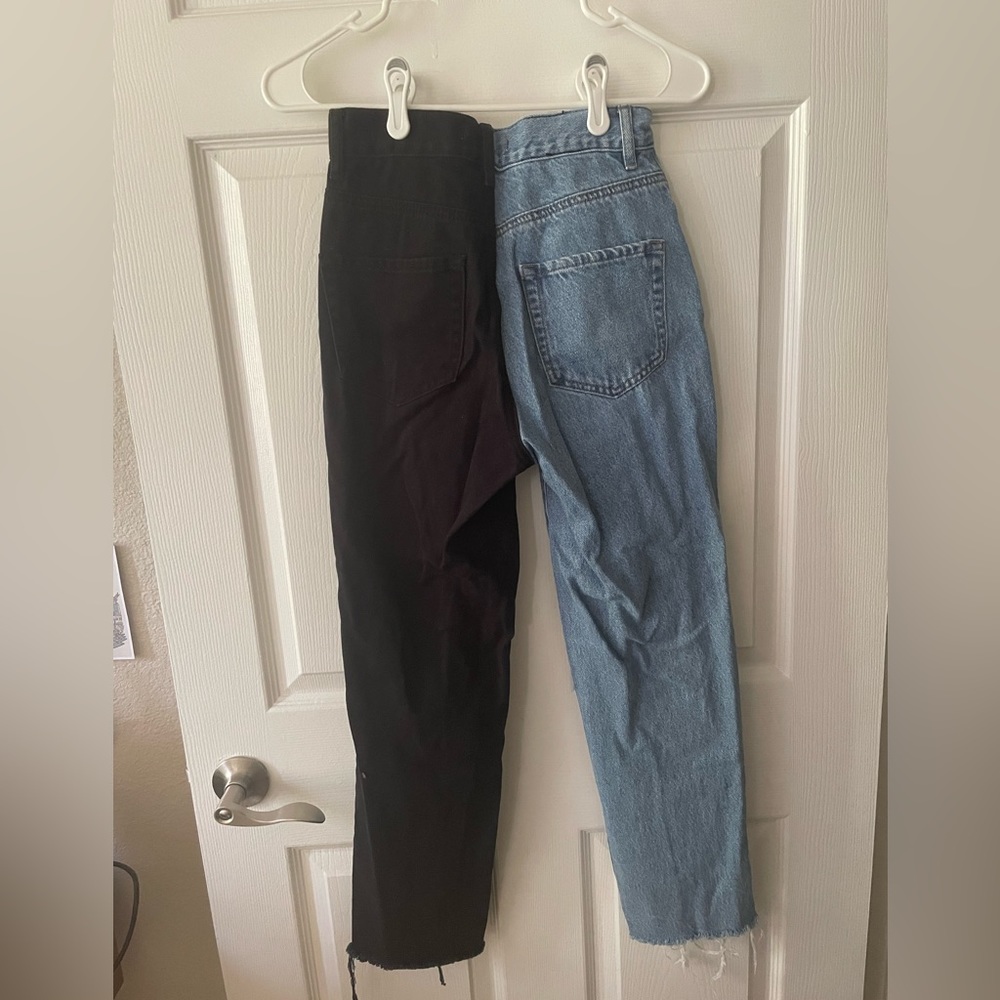 PACSUN: Two-toned (black and blue) High-rise, Straight-leg Jeans